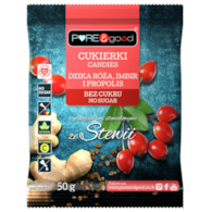 PURE&GOOD Cukierki dzika róża, imbir i propolis ze stewią bez dodatku cukru 50g