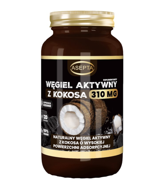 ASEPTA Węgiel aktywny z kokosa 310mg, 120 kaps.