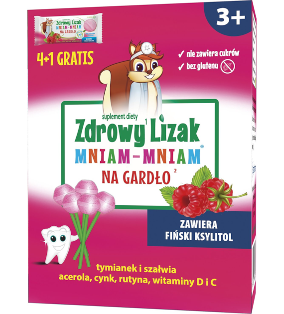 Zdrowy lizak Mniam-Mniam bez cukru na gardło 4+1 gratis STARPHARMA