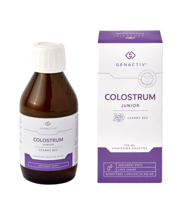 GENACTIV Colostrum Junior czarny bez zawiesina doustna 150ml - bioaktywny liofilizat 2h 500mg