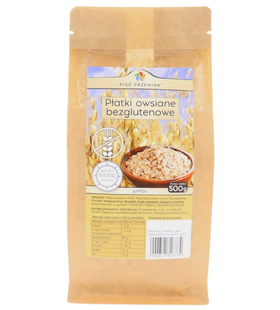 PIĘĆ PRZEMIAN Płatki owsiane bezglutenowe JUMBO 500g