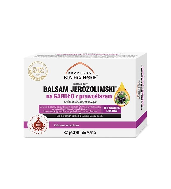 Balsam Jerozolimski na gardło z prawoślazem 32 pastylki do ssania PRODUKTY BONIFRATERSKIE