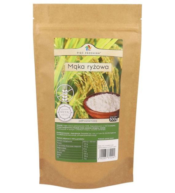 PIĘĆ PRZEMIAN Mąka ryżowa pełnoziarnista bezglutenowa 500g