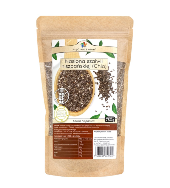 PIĘĆ PRZEMIAN Chia 750g - nasiona szałwii hiszpańskiej bezglutenowe