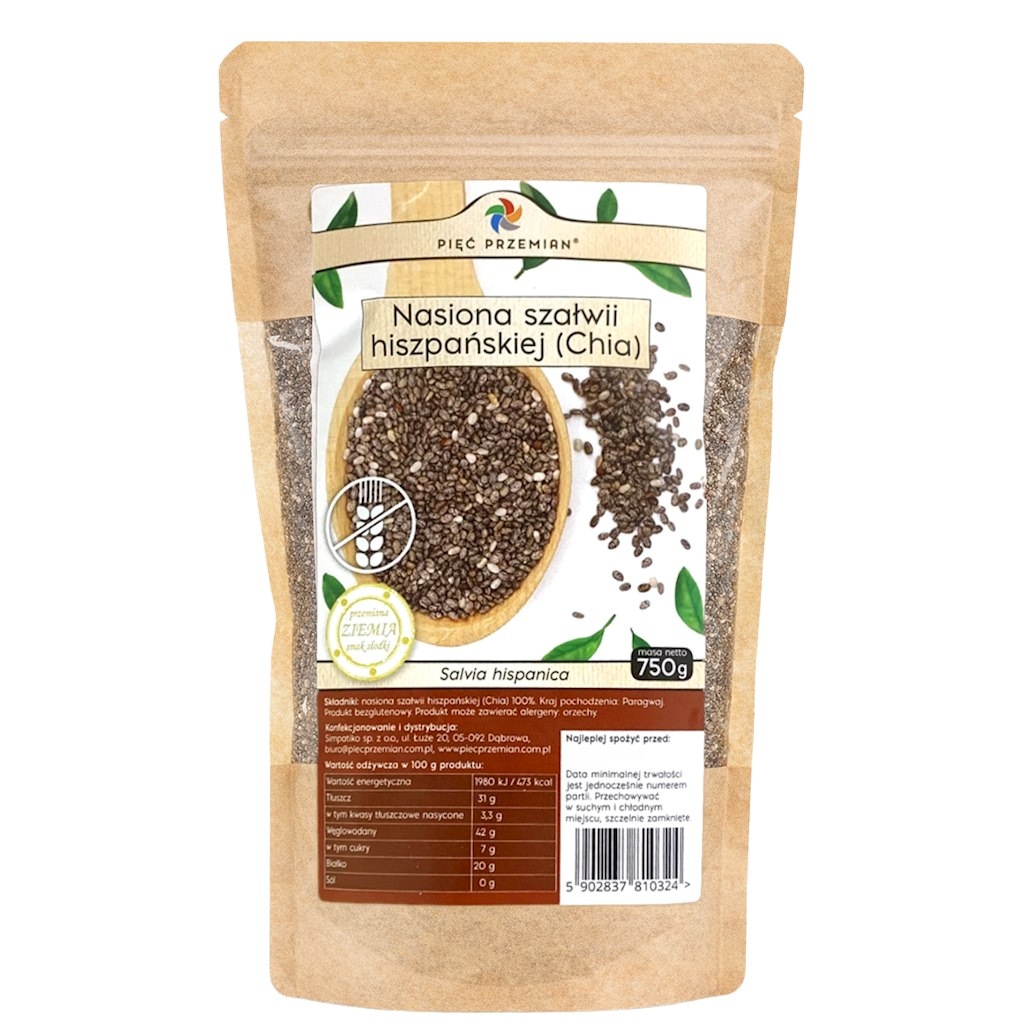PIĘĆ PRZEMIAN Chia 750g - nasiona szałwii hiszpańskiej bezglutenowe