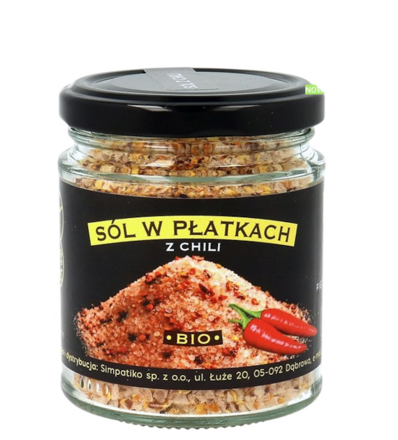 PIĘĆ PRZEMIAN Sól himalajska różowa w płatkach z chili BIO bezglutenowa 85g