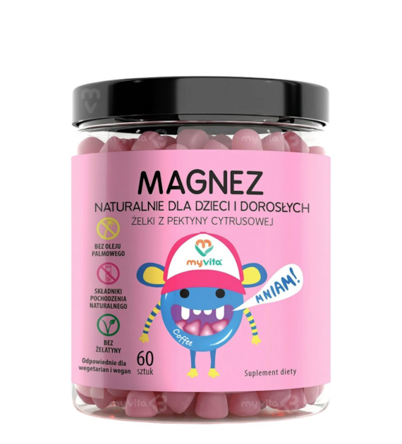 MyVita Żelki Magnez 60 sztuk (dzieci i dorośli) - naturalne żelki z pektyny cytrusowej
