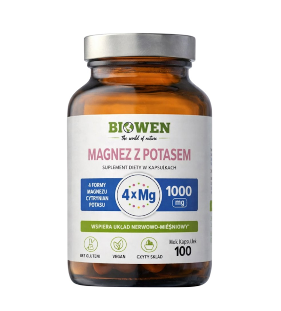 BIOWEN Magnez 4 formy z Potasem - 100 kaps.