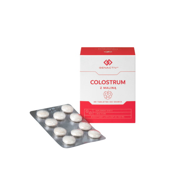 GENACTIV Colostrum z maliną 100mg, 60 tabletek do ssania