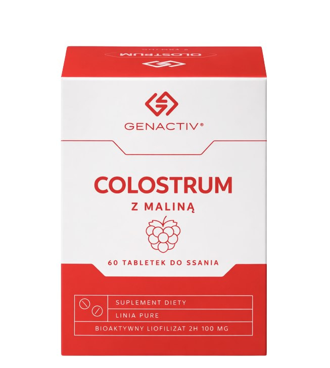 GENACTIV Colostrum z maliną 100mg, 60 tabletek do ssania
