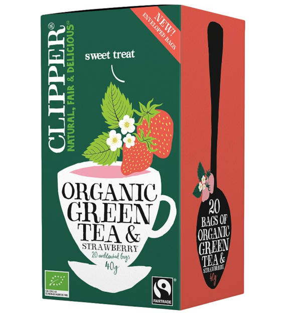 CLIPPER Herbata Zielona z truskawką FAIR TRADE BIO 20*2g