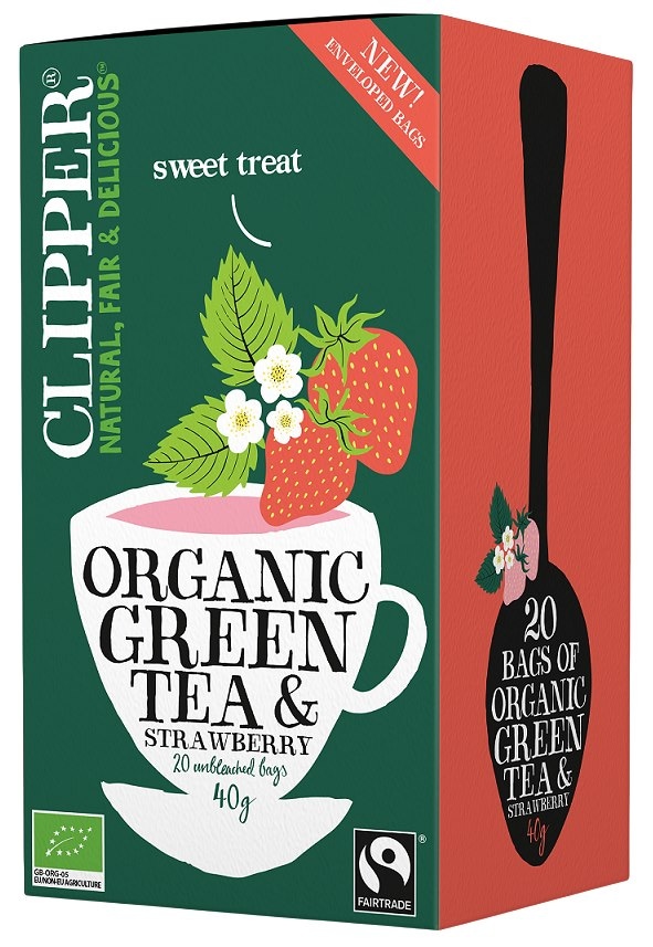 CLIPPER Herbata Zielona z truskawką FAIR TRADE BIO 20*2g
