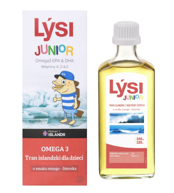 LYSI Tran islandzki dla dzieci o smaku mango-limonka 240ml