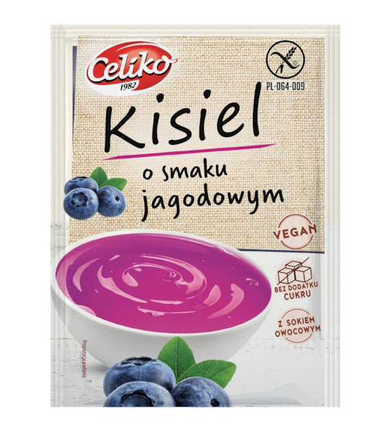 Kisiel o smaku jagodowym bezglutenowy bez dodatku cukru 40g CELIKO