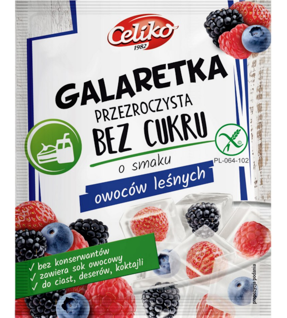 Galaretka o smaku owoców leśnych przezroczysta bez cukru bezglutenowa 14g CELIKO