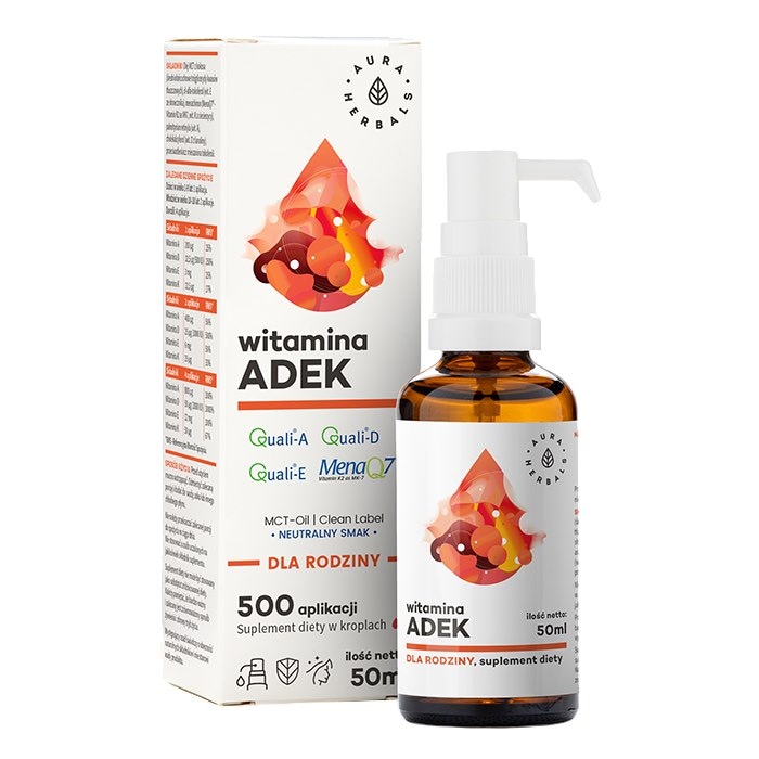 AURA HERBALS Witamina ADEK dla rodziny na oleju MCT - krople 50ml