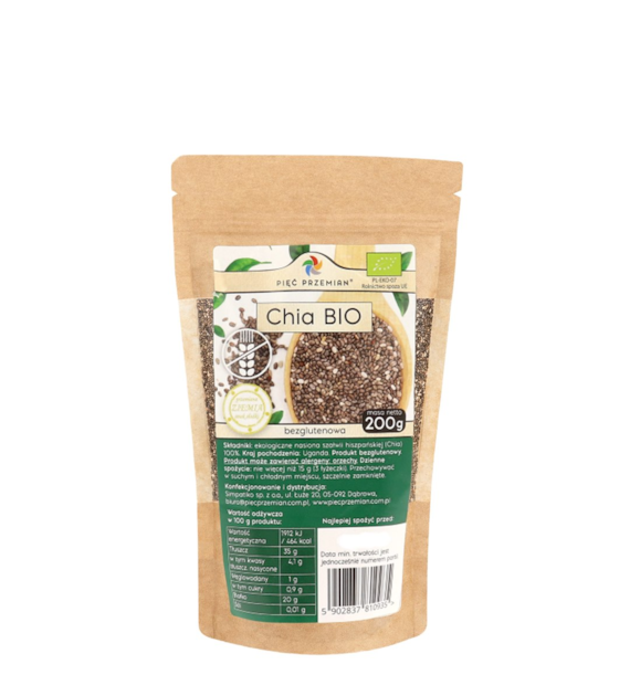 PIĘĆ PRZEMIAN Chia BIO 200g - nasiona szałwii hiszpańskiej bezglutenowe