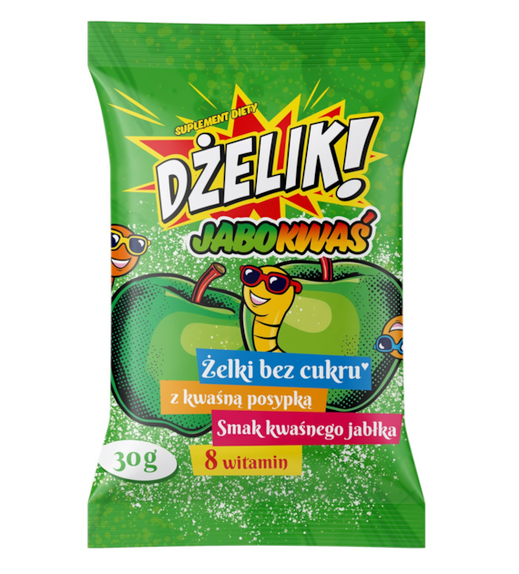 DŻELIK! JABOKWAŚ żelki bez cukru z kwaśną posypką o smaku kwaśnego jabłka 30g STARPHARMA