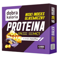 DOBRA KALORIA Mini batoniki PROTEINA z niskim IG o smaku banoffee + olej MCT 6x17g KUBARA