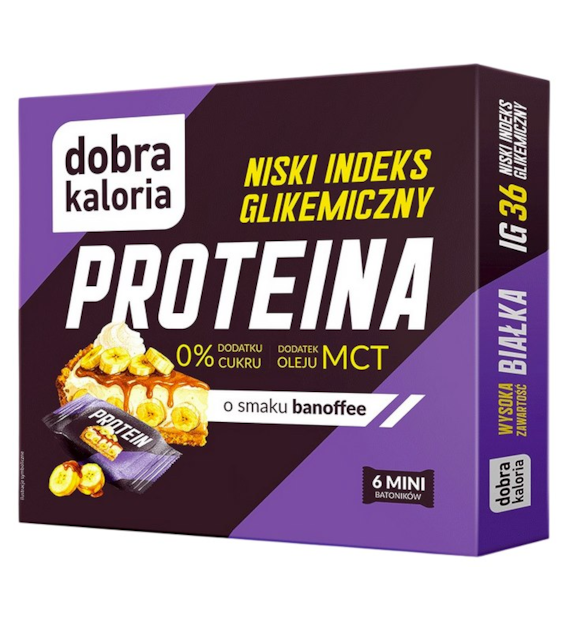 DOBRA KALORIA Mini batoniki PROTEINA z niskim IG o smaku banoffee + olej MCT 6x17g KUBARA