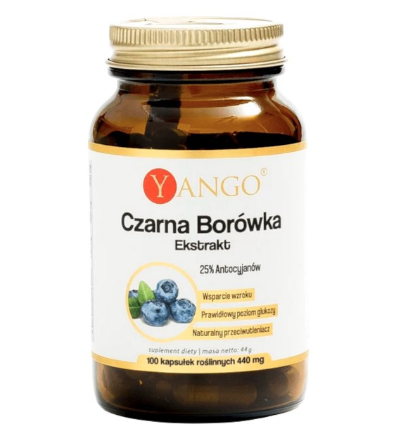 YANGO Czarna borówka ekstrakt - 25% antocyjanów 350mg, 100 kaps.