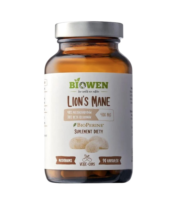 BIOWEN Lion’s Mane 400 mg, 90 kaps. 40% polisacharydów, 30% beta-glukanów