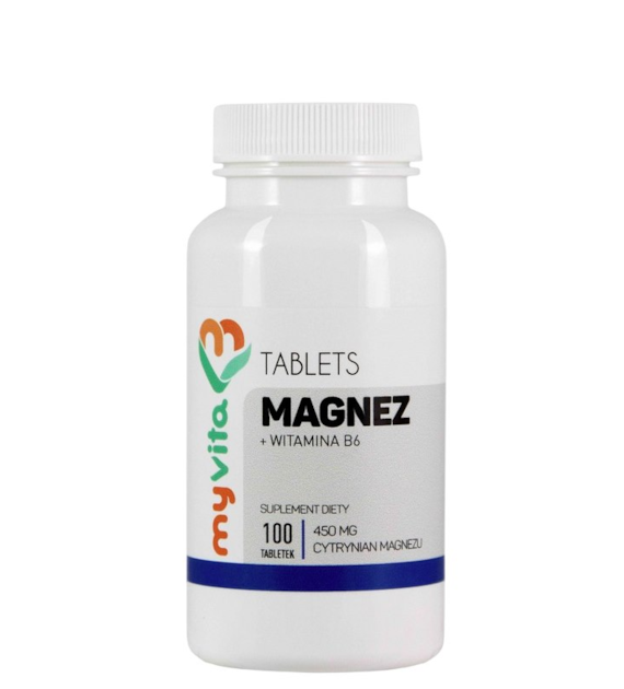 MyVita Magnez + Witamina B6 100tabl. - Cytrynian magnezu 450mg + Wit B6 1,4mg
