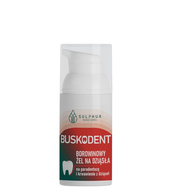 BUSKODENT Borowinowy żel na dziąsła na paradontozę i krwawienie dziąseł bez fluoru 35g SULPHUR