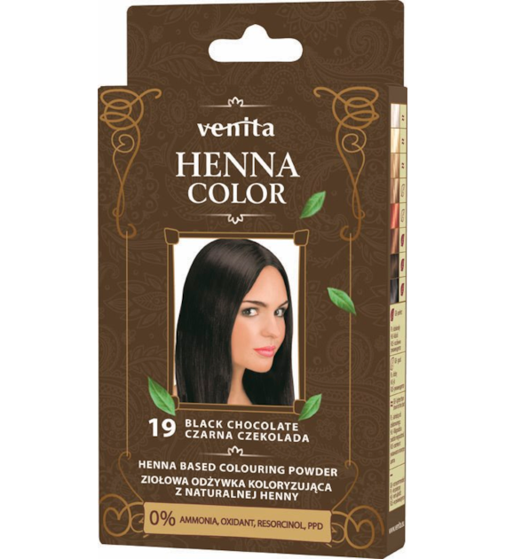 VENITA henna proszek nr 19 czarna czekolada 25g - ziołowa odżywka koloryzująca