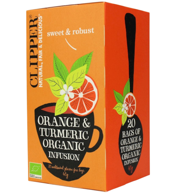 CLIPPER Herbatka Orange & Turmeric z kurkumą i skórką pomarańczy BIO 20*2g