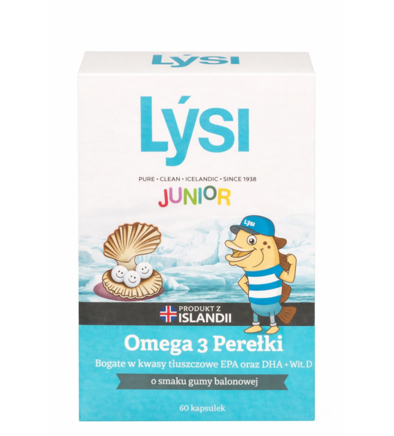 LYSI Junior Omega 3 perełki o smaku gumy balonowej 60 kapsułek