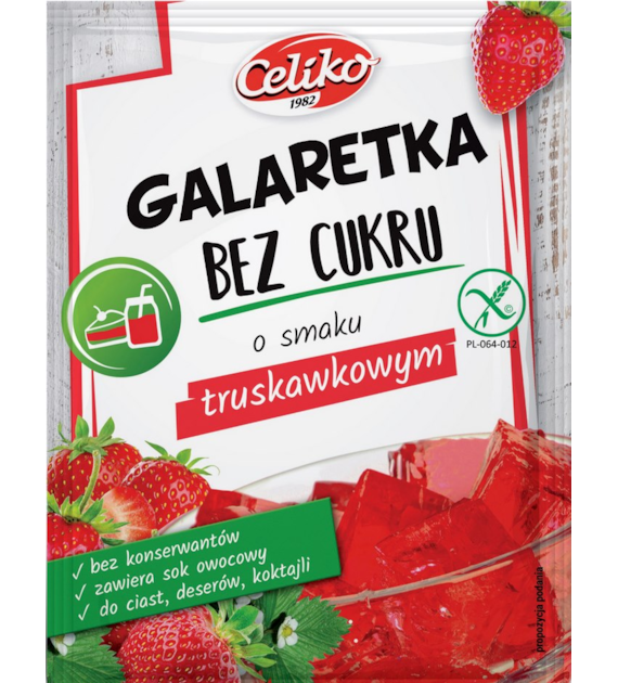 Galaretka o smaku truskawkowym bez cukru bezglutenowa 14g CELIKO