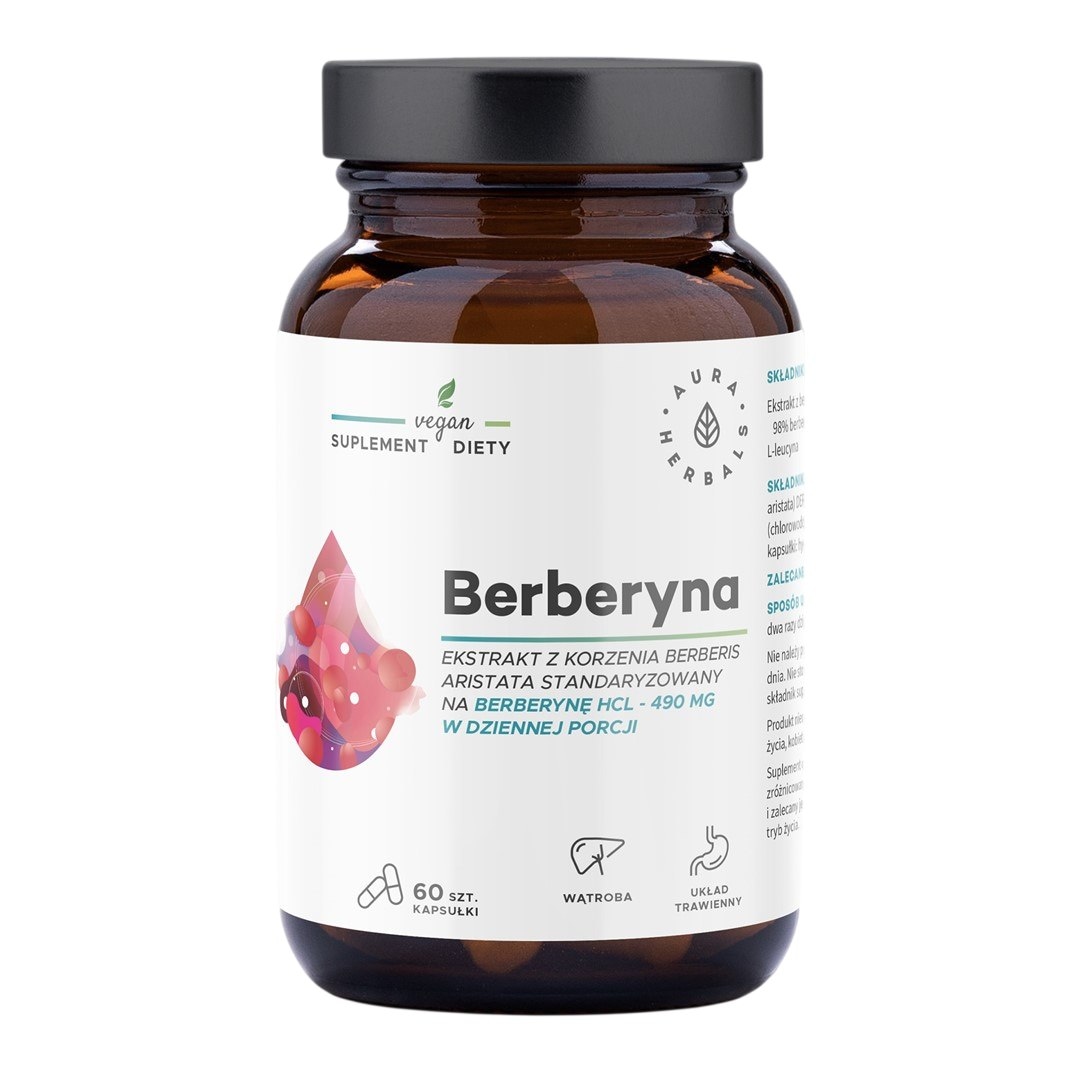 AURA HERBALS Berberyna HCL 490mg, 60 vkaps. - Berberis aristata