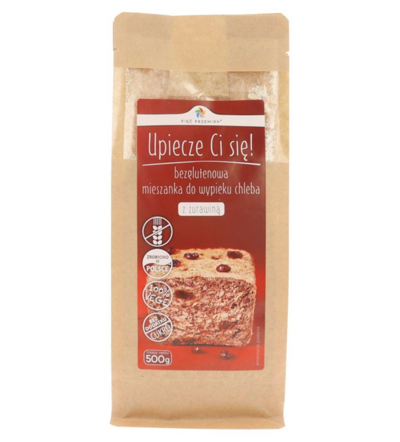 PIĘĆ PRZEMIAN Mieszanka do wypieku chleba z żurawiną bezglutenowa 500g