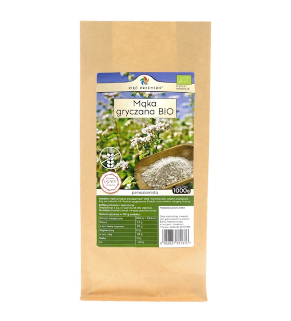 PIĘĆ PRZEMIAN Mąka gryczana pełnoziarnista BIO bezglutenowa 1000g
