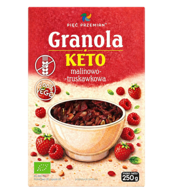 PIĘĆ PRZEMIAN Granola KETO malinowo-truskawkowa bezglutenowa BIO 250g