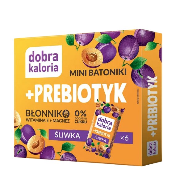 DOBRA KALORIA Mini batoniki +PREBIOTYK śliwka + błonnik, wit. E, magnez 6x17g KUBARA