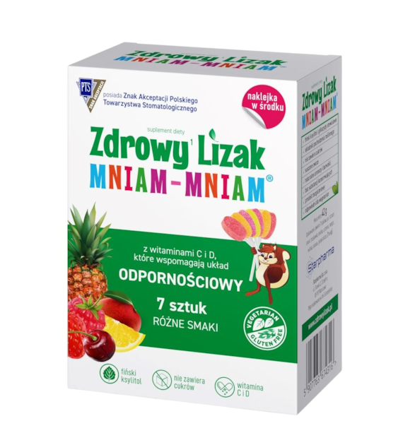 Zdrowy lizak Mniam-Mniam bez cukru różne smaki 7 sztuk + naklejka STARPHARMA