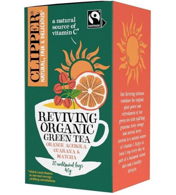 CLIPPER Herbata Zielona Reviving z acerolą, guaraną i matchą FAIR TRADE BIO 20*2g