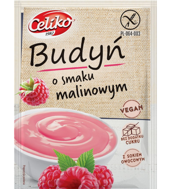 Budyń o smaku malinowym bezglutenowy bez dodatku cukru 40g CELIKO
