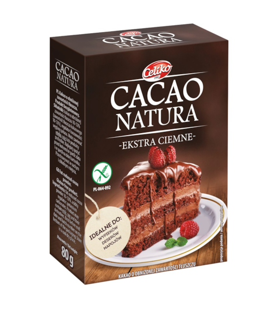 Kakao ekstra ciemne o obniżonej zawartości tłuszczu bezglutenowe 80g CELIKO