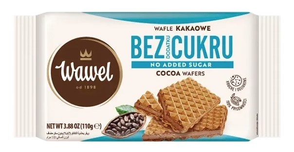 Wafle kakaowe bez dodatku cukru 110g WAWEL