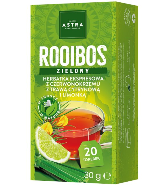 ROOIBOS zielony herbatka z czerwonokrzewu z trawą cytrynową i limonką 20*1,5g ASTRA