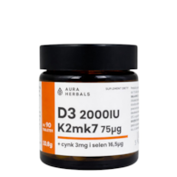 AURA HERBALS Witamina D3 (2000IU) + K2mk7 (75mcg) + Cynk + Selen - tabletki 10,8g (90 tabl.)