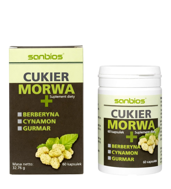 SANBIOS Cukier Morwa + Berberyna, Cynamon, Gurmar 60kaps.