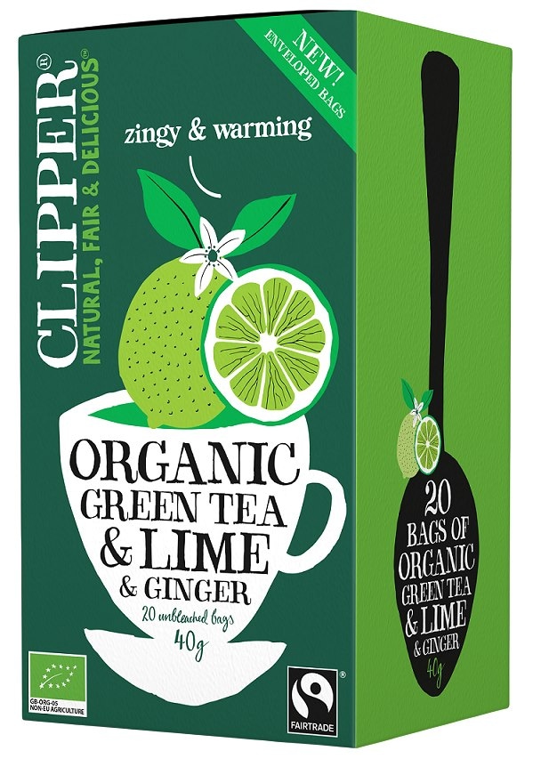 CLIPPER Herbata Zielona z limonką i imbirem FAIR TRADE BIO 20*2g