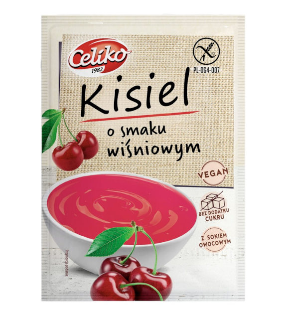 Kisiel o smaku wiśniowym bezglutenowy bez dodatku cukru 40g CELIKO