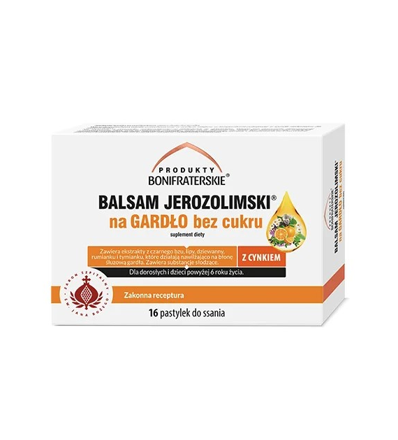 Balsam Jerozolimski na gardło bez cukru 16 pastylek do ssania PRODUKTY BONIFRATERSKIE
