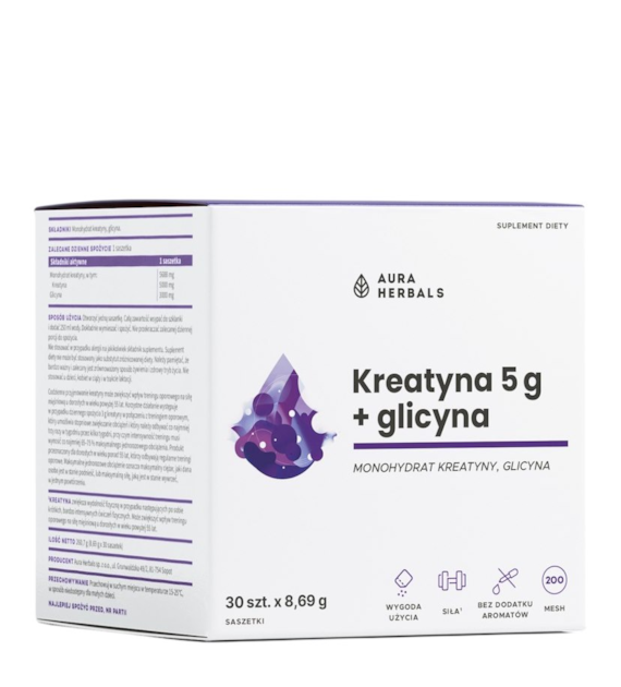 AURA HERBALS Kreatyna 5g + glicyna saszetki 30 x 8,69g