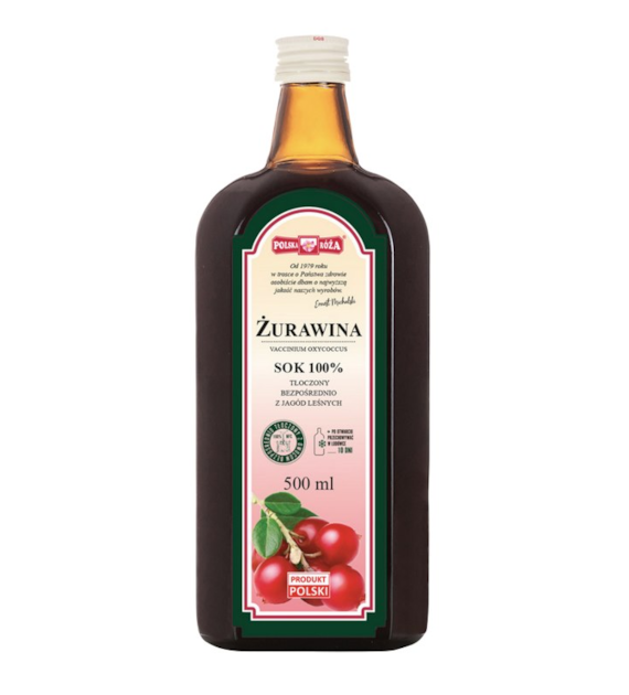 ŻURAWINA BŁOTNA sok 100% 500ml bez dodatku cukru POLSKA RÓŻA